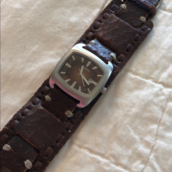 Fossil Watch With Leather Cuff Band 